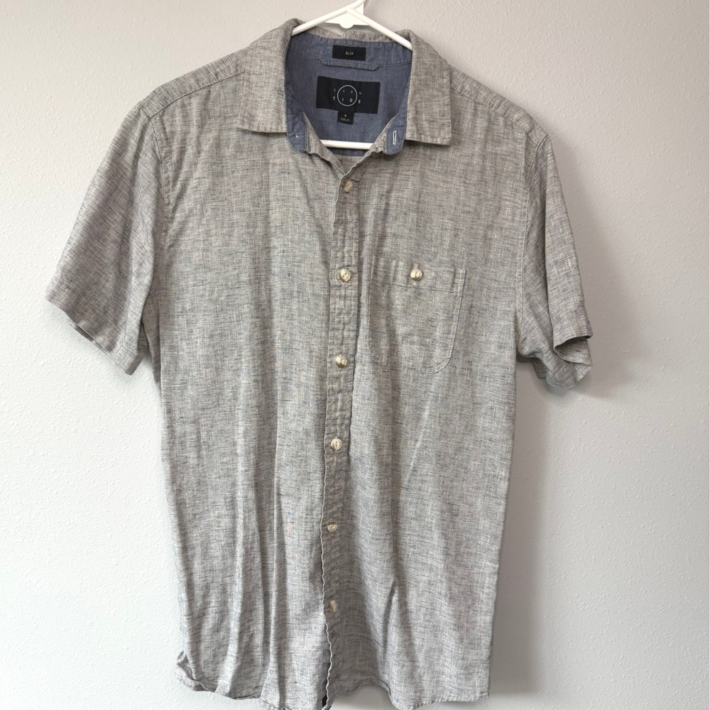 Even Tide Mens Slim Fit Linen Blend Short Sleeve Button Down Shirt MGW10325-SL M